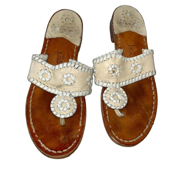 jack rogers classic pink white slides thongs leather sandals 6 - Picture 5 of 6